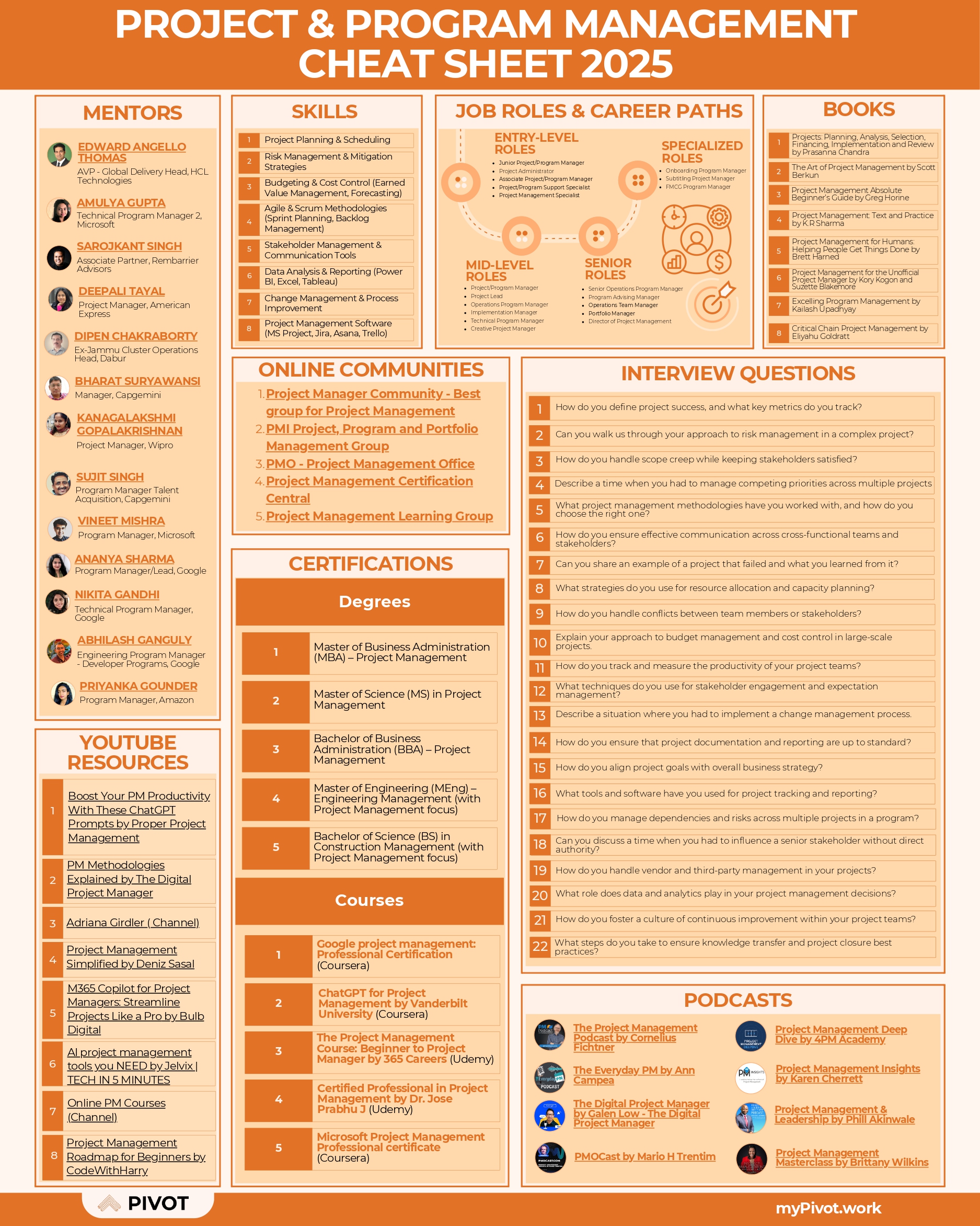 Project/Program Management Cheat sheet resume template preview - cheat-sheets professional template