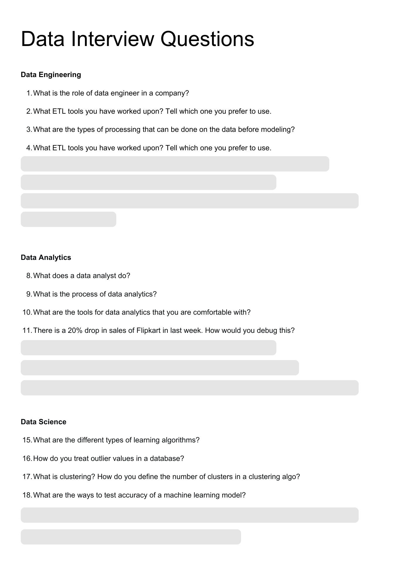 Data Interview Questions resume template preview - interview-banks professional template