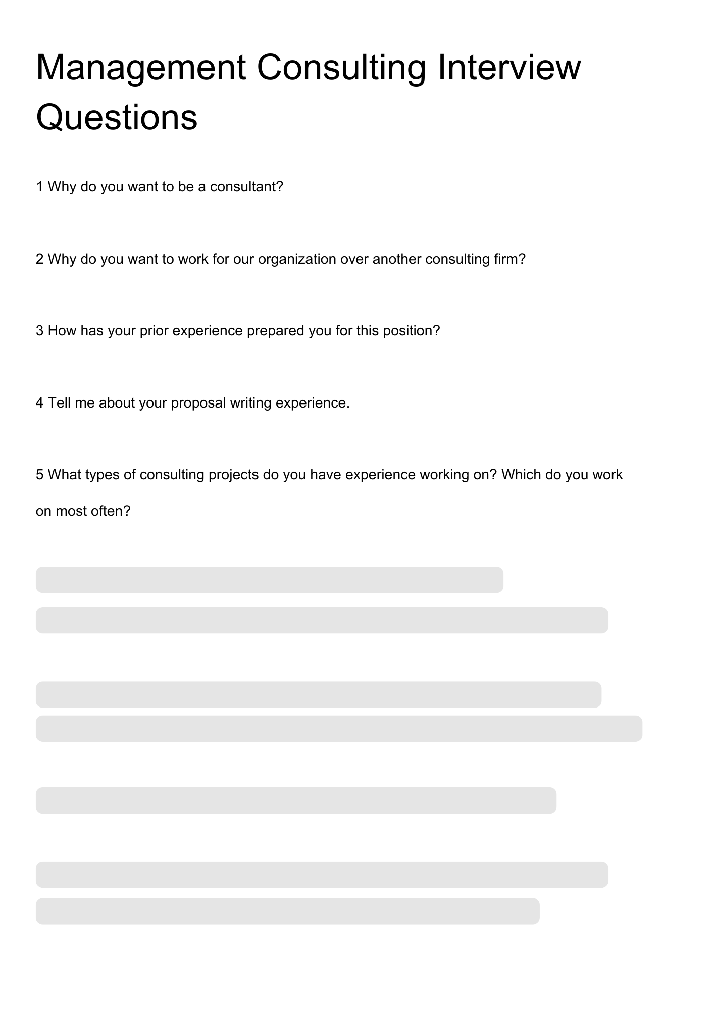 Management consulting Interview Questions resume template preview - interview-banks professional template