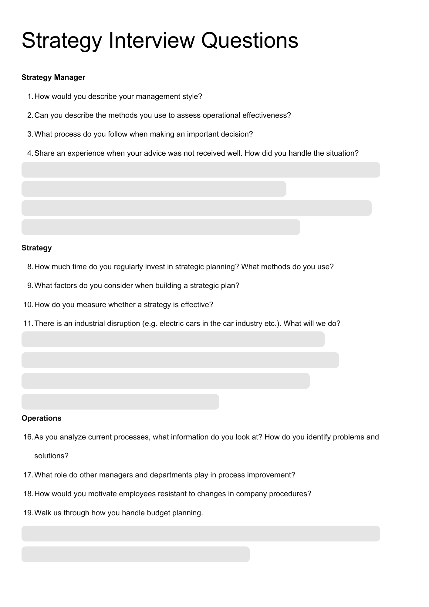 Strategy Interview Questions resume template preview - interview-banks professional template