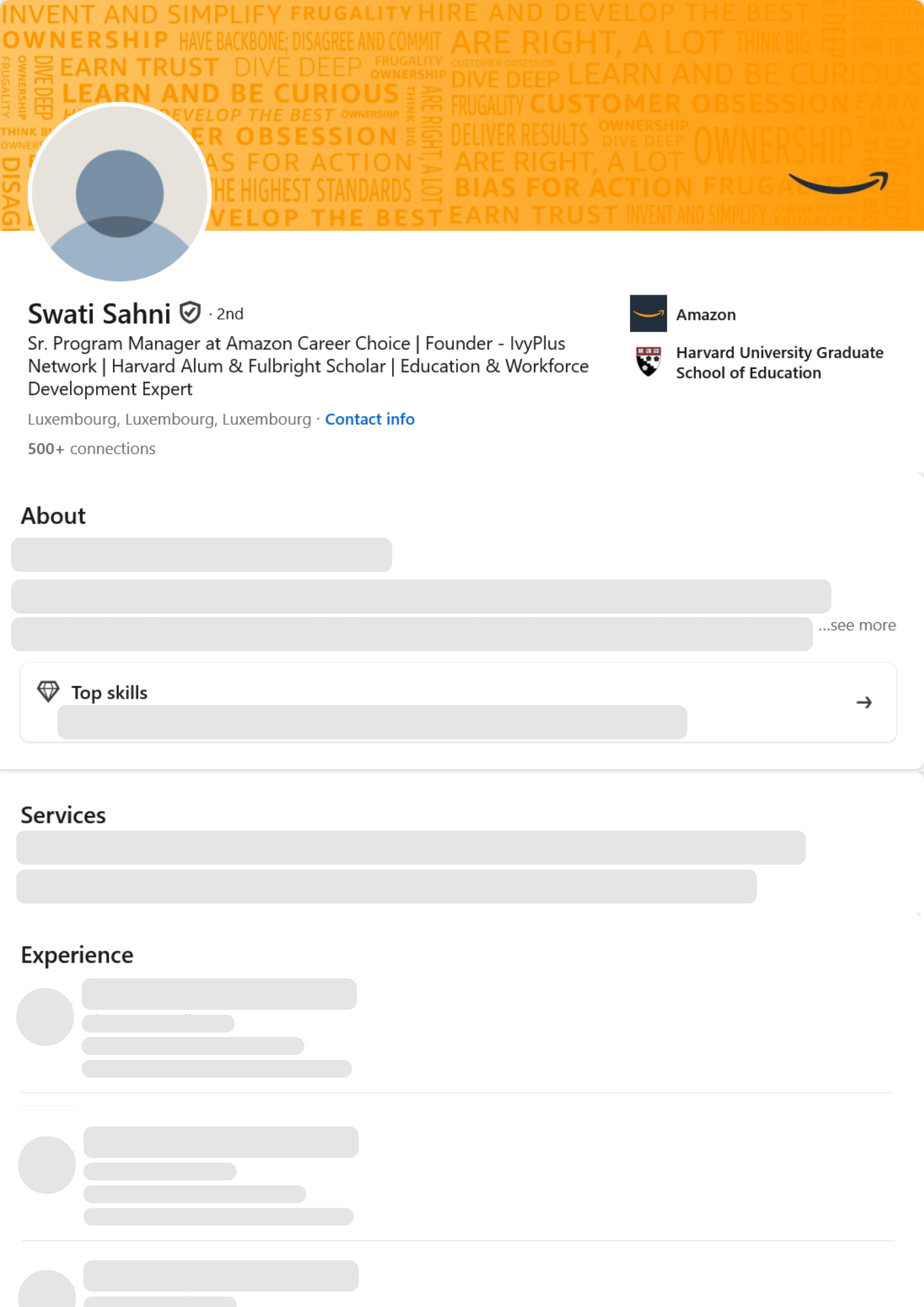 Career Transition LinkedIn Profile Example resume template preview - linkedin-profiles professional template